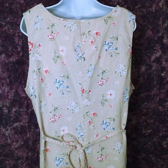 Vintage 90s White Stag Linen Floral Maxi Dress XL Pin-Tucks Side-Slits Belted - Picture 12 of 13